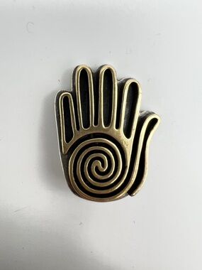 VINTAGE Hamsa Hand Brooch Pendant • Mixed Metal • Sterling Brass